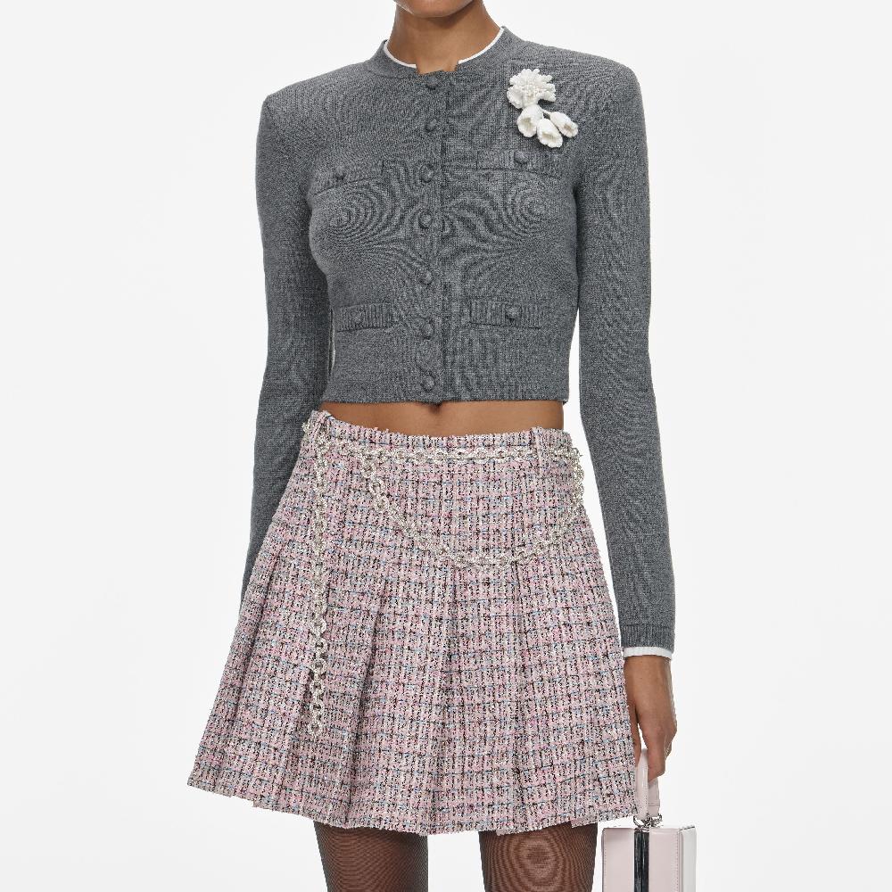 Self Portrait Grey Crochet Flower Cardigan CLOTHING