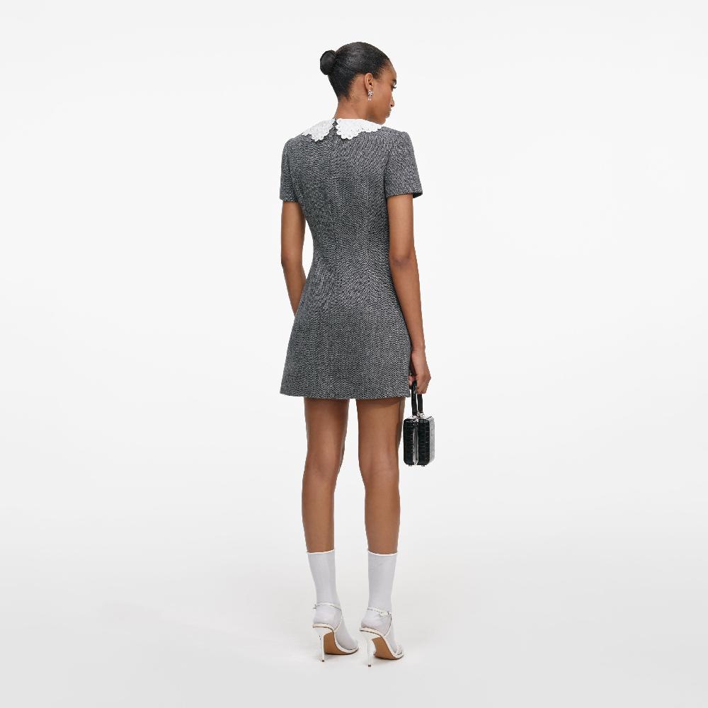 Self Portrait Grey Herringbone Collared Mini Dress CLOTHING