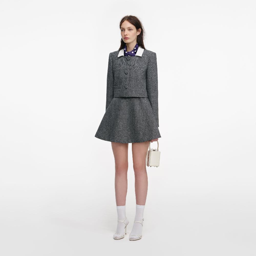 Self Portrait Grey Herringbone Scarf Detail Jacket CLOTHING