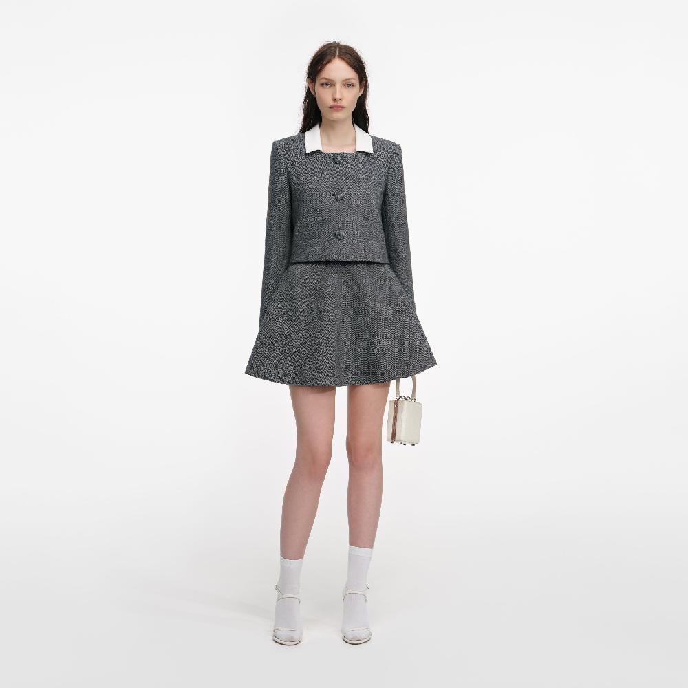 Self Portrait Grey Herringbone Scarf Detail Jacket CLOTHING