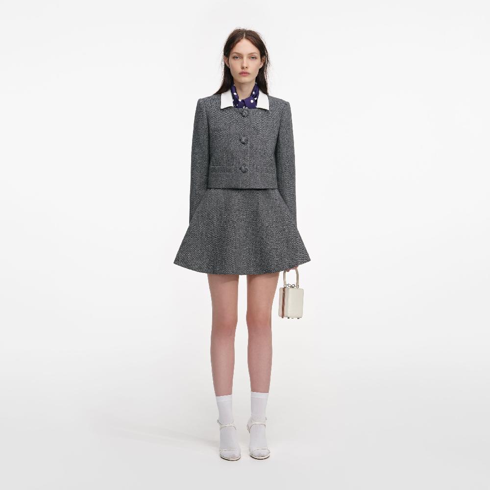 self portrait Grey Herringbone Scarf Detail Jacket CLOTHING