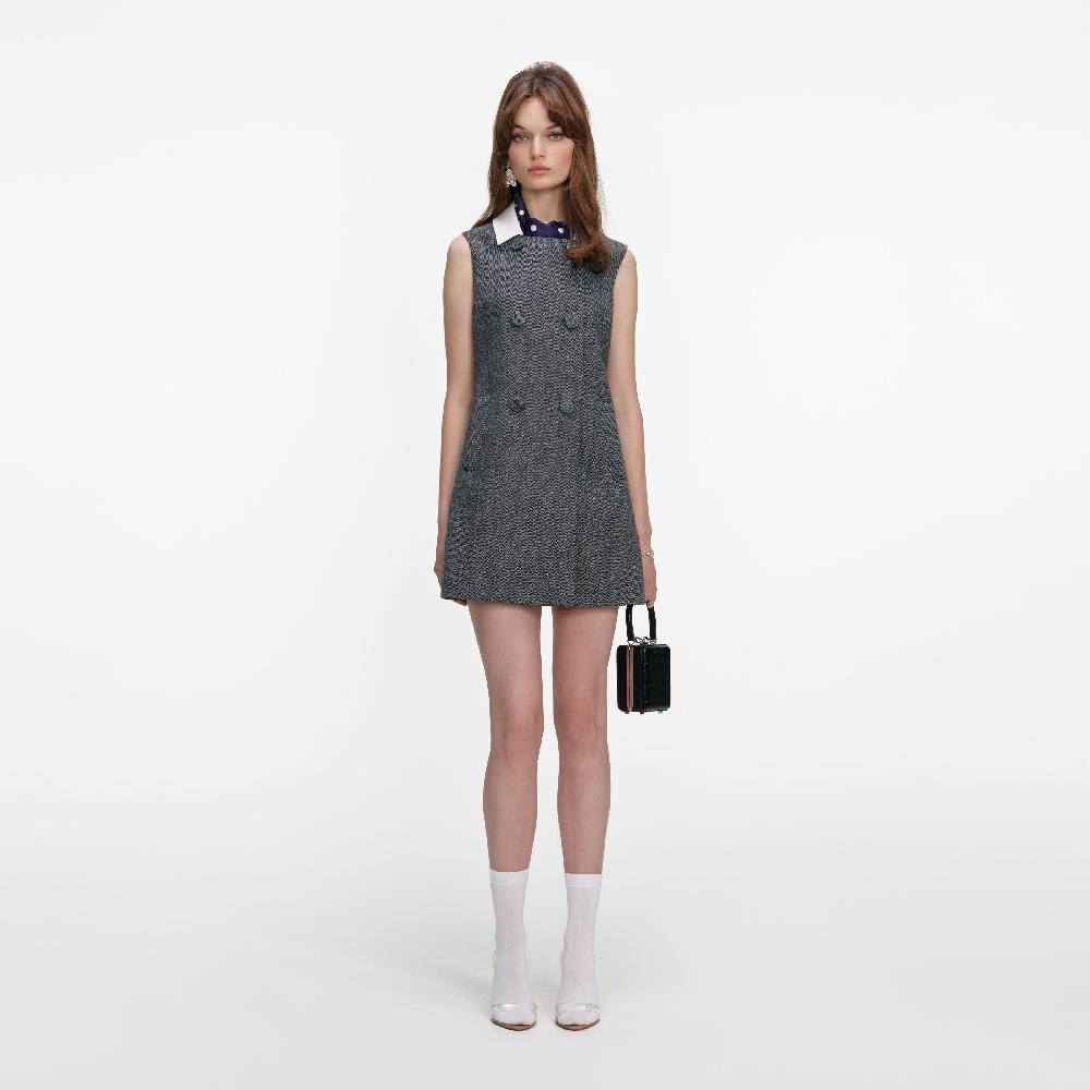 self portrait Grey Herringbone Scarf Detail Mini Dress CLOTHING