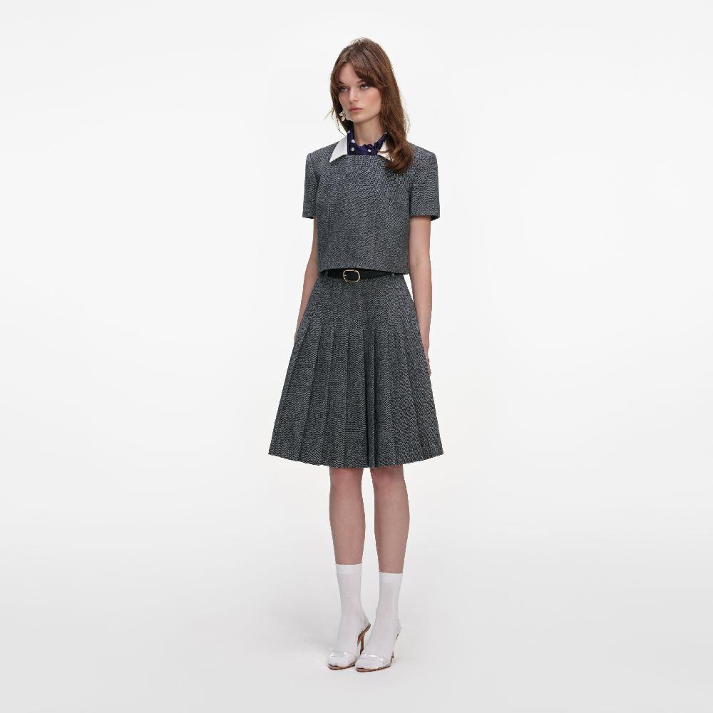 Self Portrait Grey Herringbone Scarf Detail Top CLOTHING