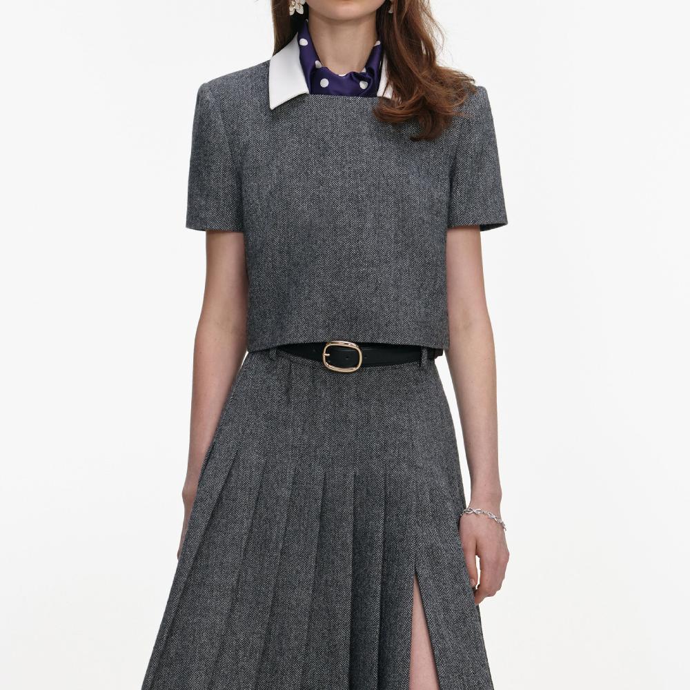 Self Portrait Grey Herringbone Scarf Detail Top CLOTHING