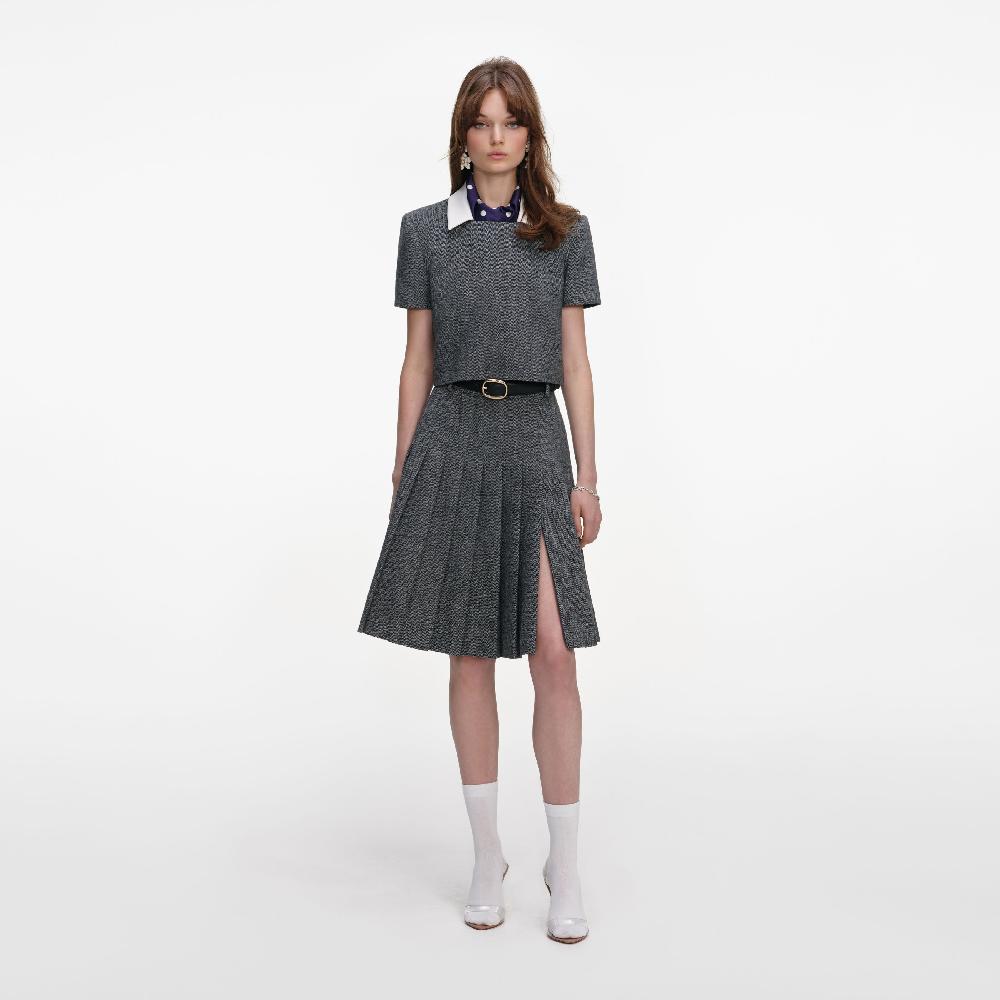 self portrait Grey Herringbone Scarf Detail Top CLOTHING