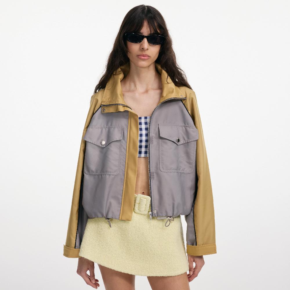 Self Portrait Grey Nylon Cropped Windbreaker CLOTHING