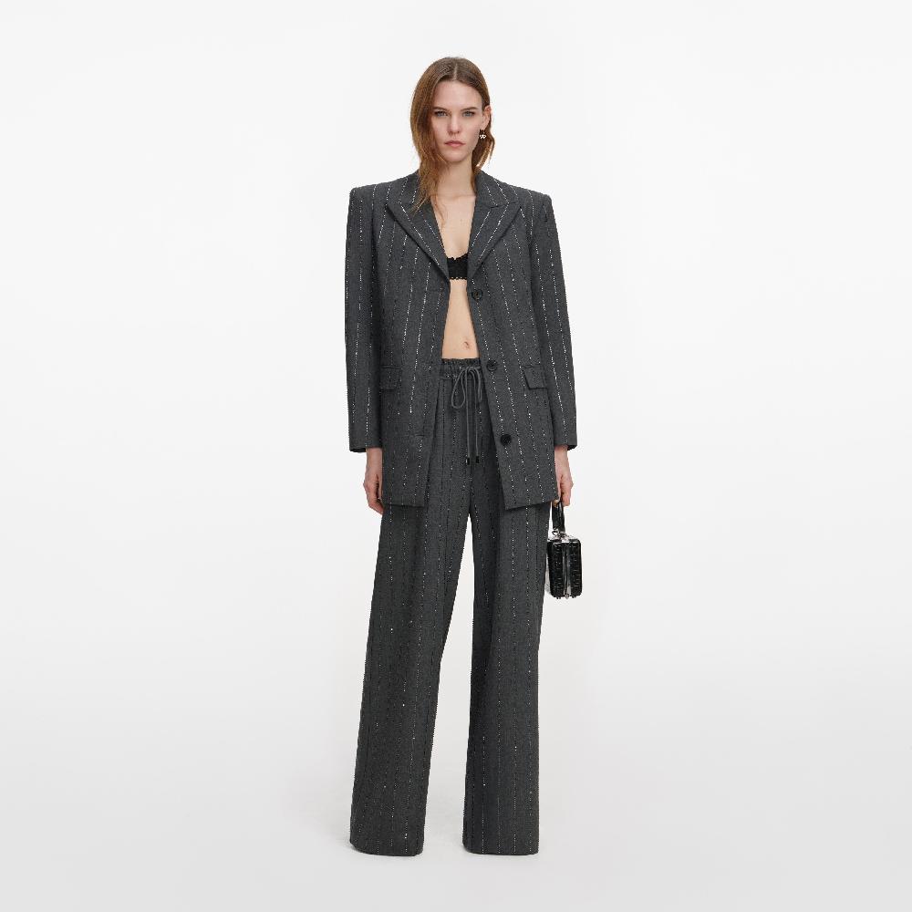 self portrait Grey Rhinestone Pinstripe Trousers CLOTHING
