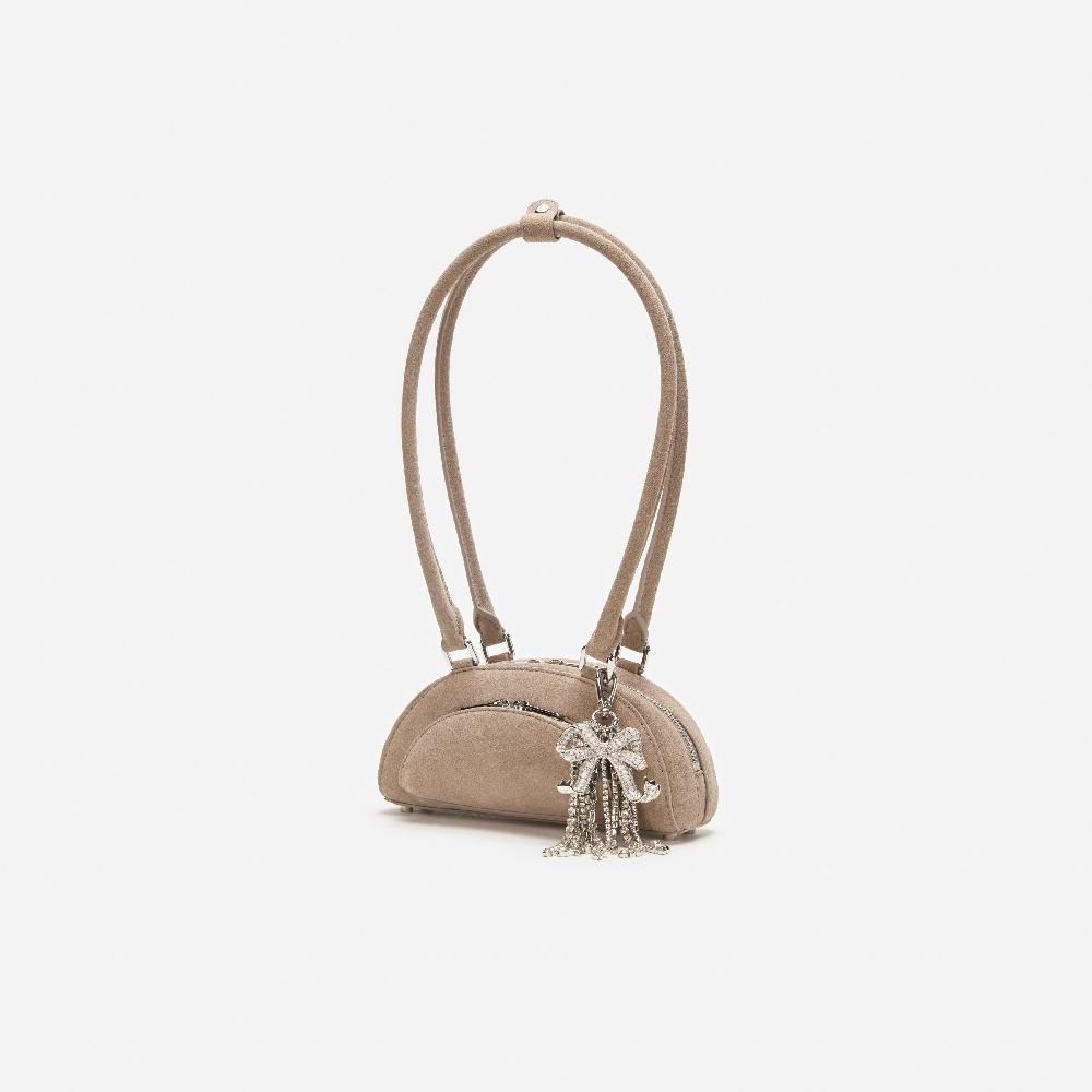Self Portrait Grey Suede Mini Shoulder Bag With Charm BAGS