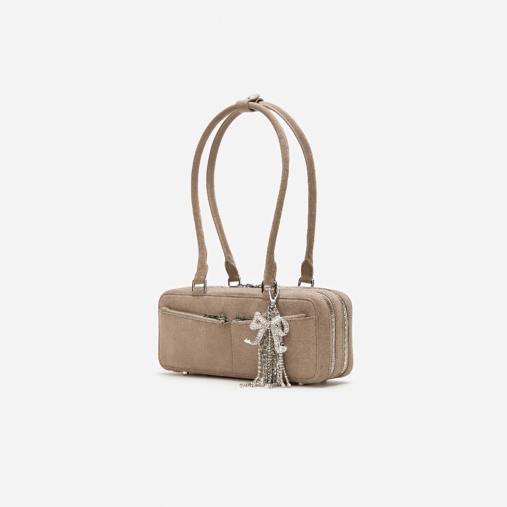 Self Portrait Grey Suede Shoulder Bag With Charm BAGS