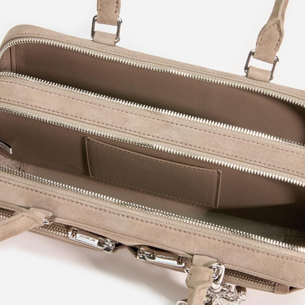 Self Portrait Grey Suede Shoulder Bag With Charm BAGS