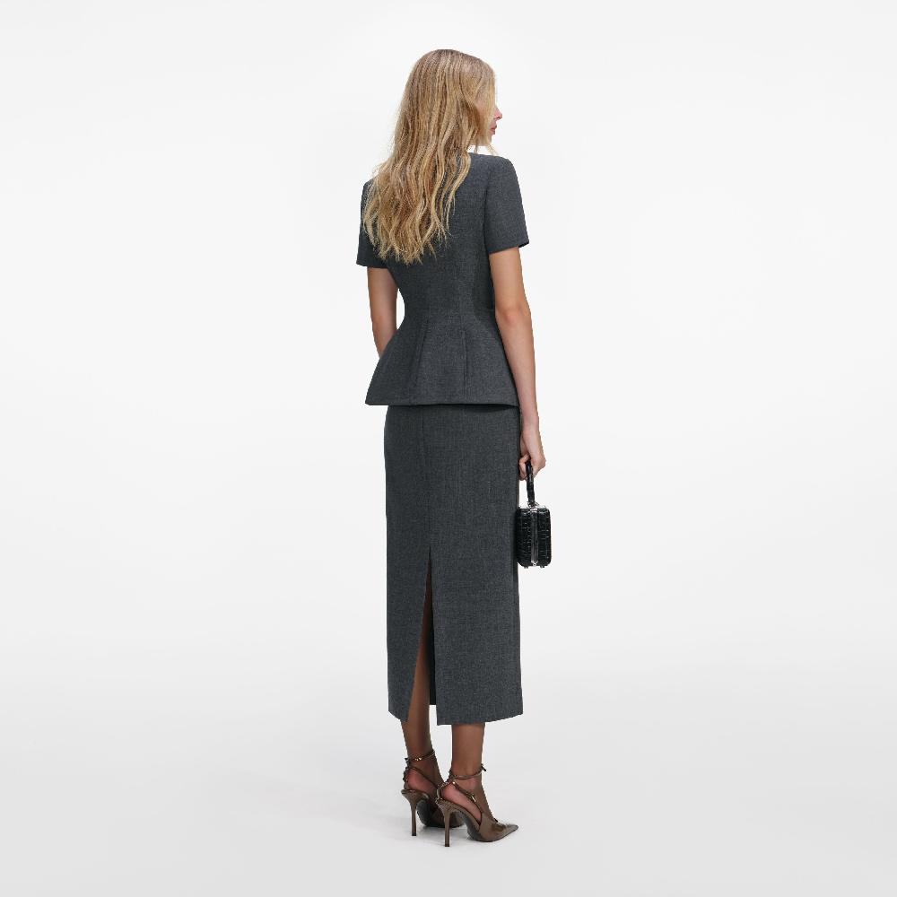 Self Portrait Grey Tailored Flower Detail Midi Dress CLOTHING