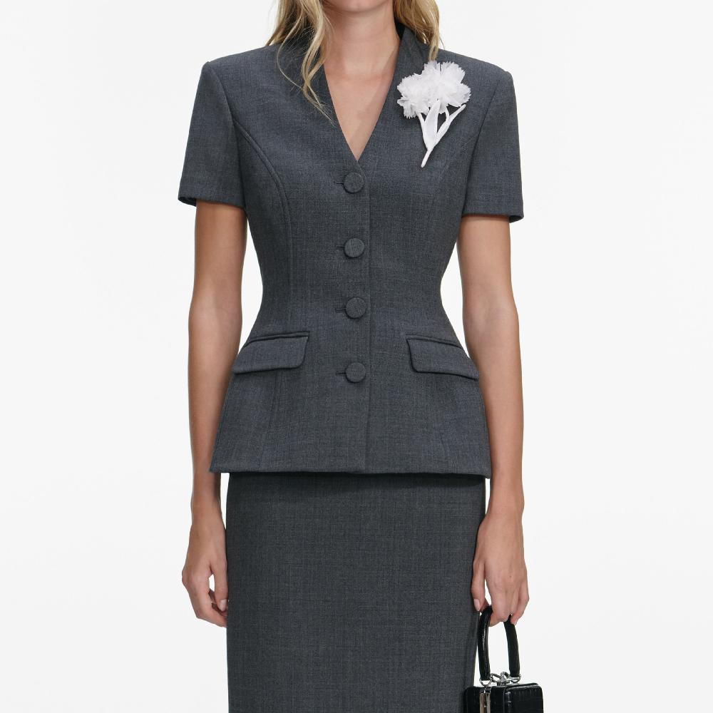 Self Portrait Grey Tailored Flower Detail Midi Dress CLOTHING