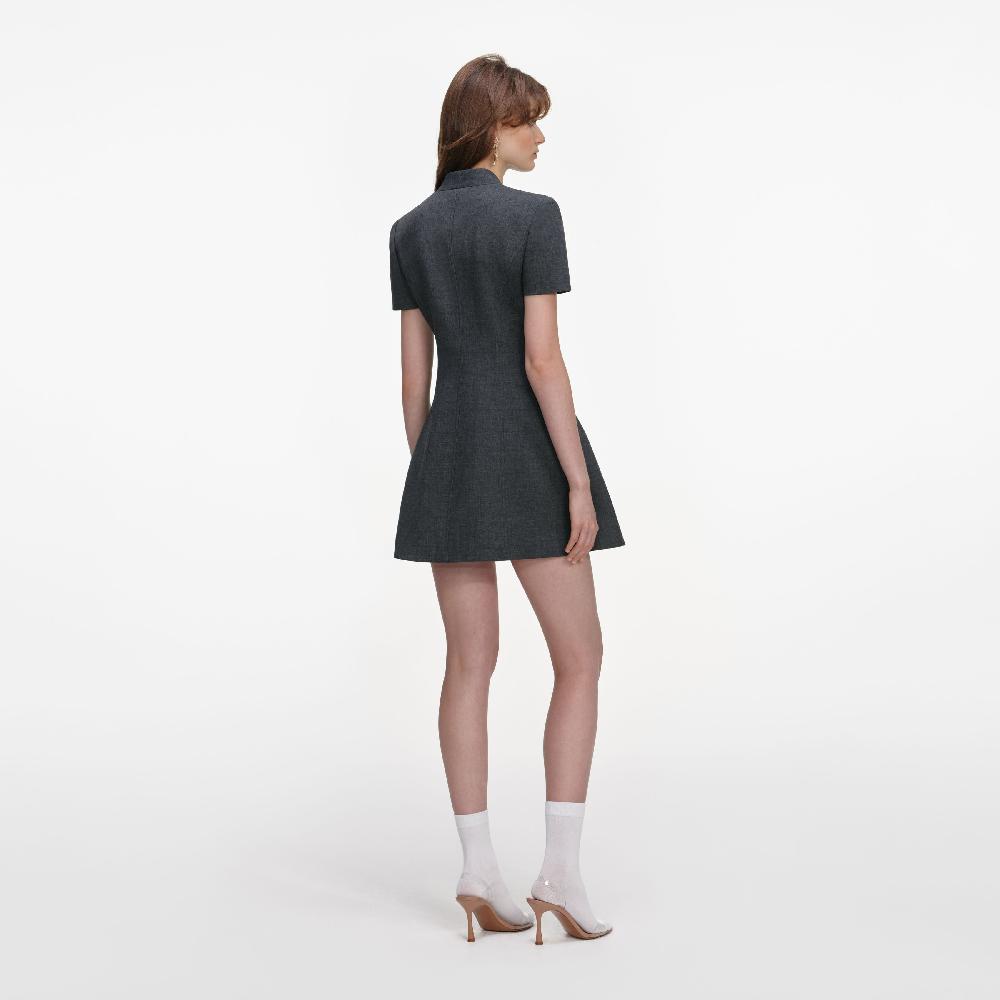 Self Portrait Grey Tailored Flower Detail Mini Dress CLOTHING