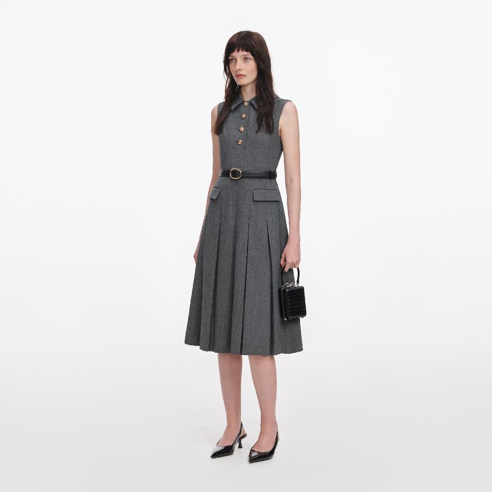 Self Portrait Grey Tailored Pleated Midi Dress CLOTHING