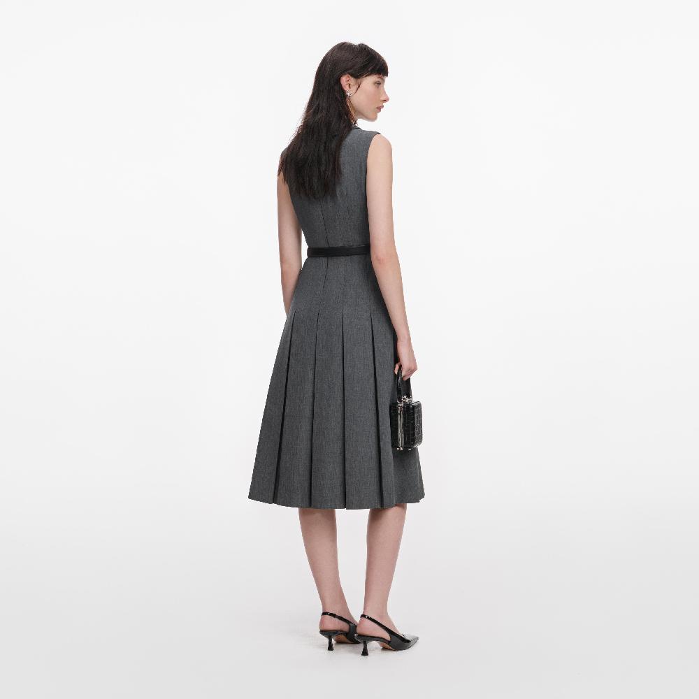Self Portrait Grey Tailored Pleated Midi Dress CLOTHING