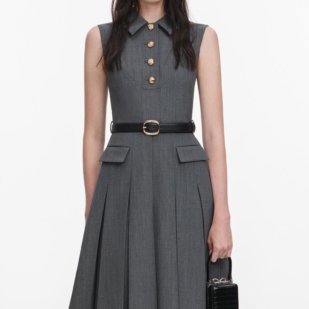 Self Portrait Grey Tailored Pleated Midi Dress CLOTHING