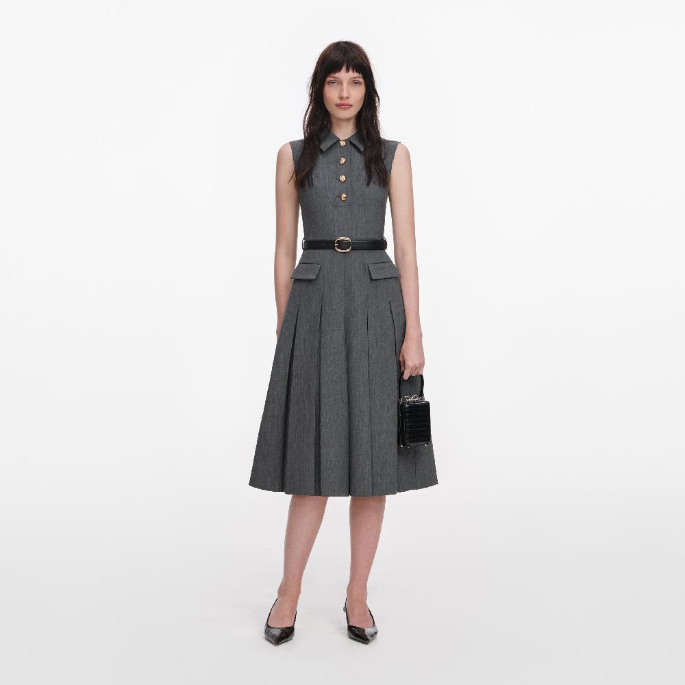 self portrait Grey Tailored Pleated Midi Dress CLOTHING