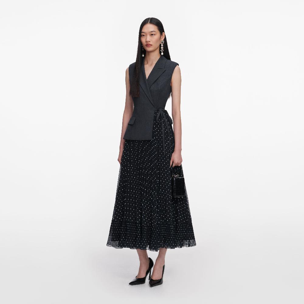 Self Portrait Grey Tailored Polka Dot Midi Dress CLOTHING