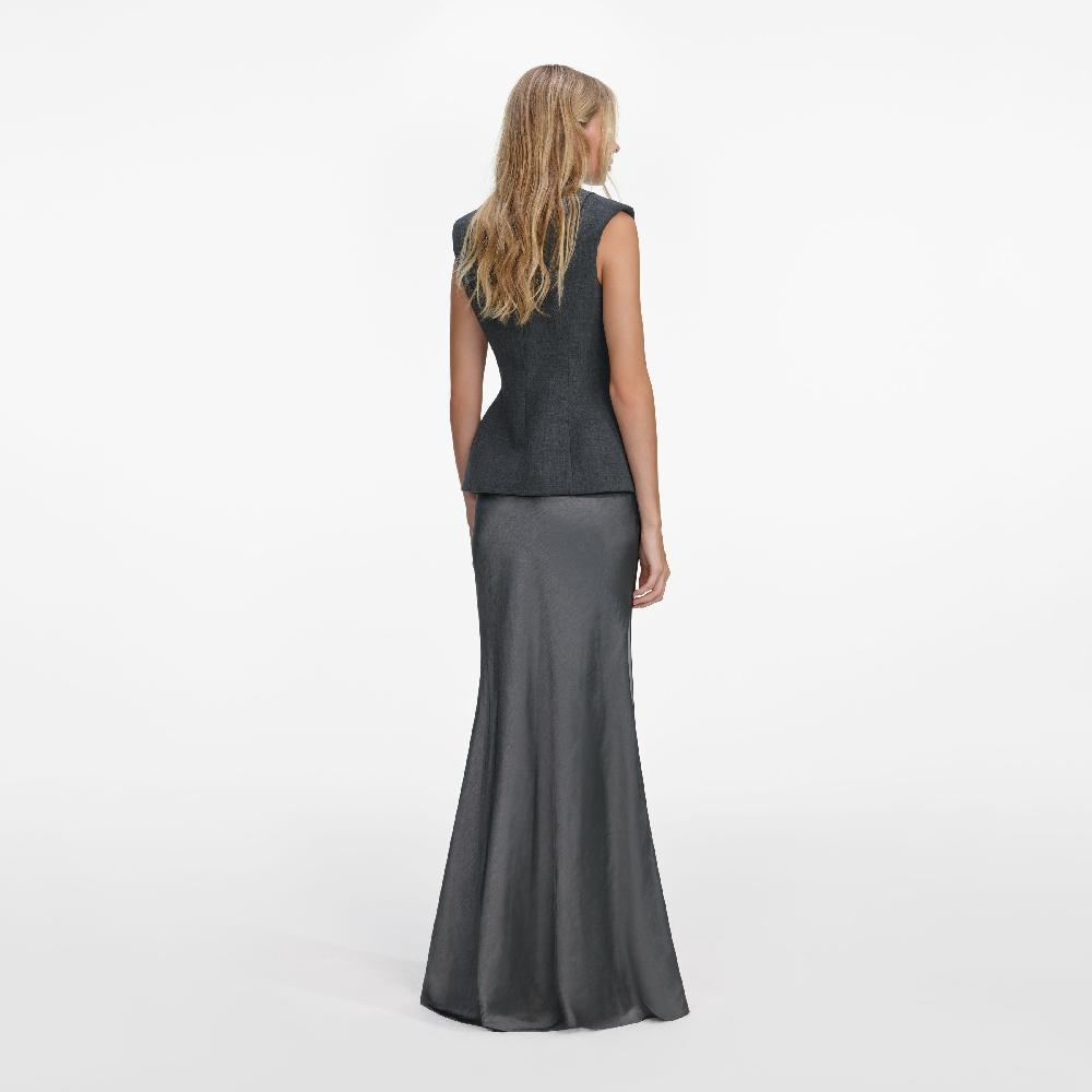 Self Portrait Grey Tailored Satin Maxi Dress CLOTHING