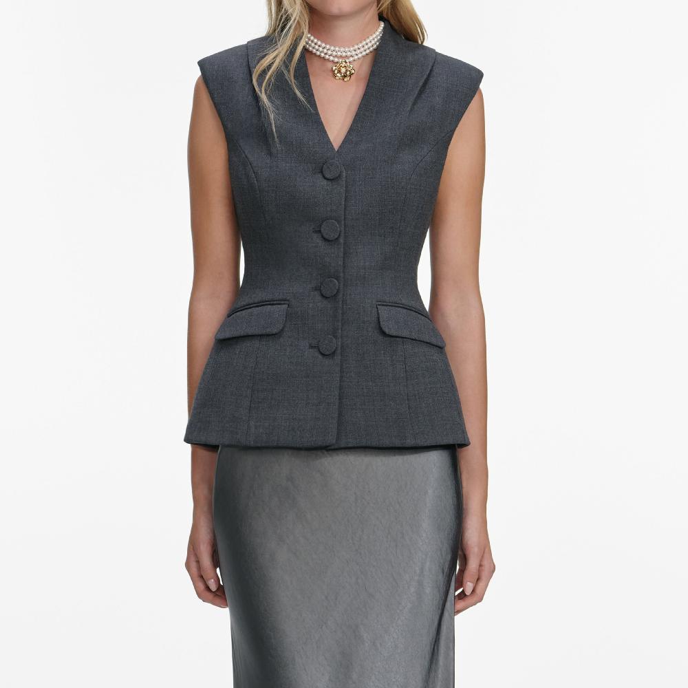 Self Portrait Grey Tailored Satin Maxi Dress CLOTHING