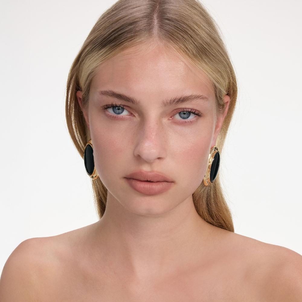 Self Portrait Hammered Gold Black Earrings JEWELLERY