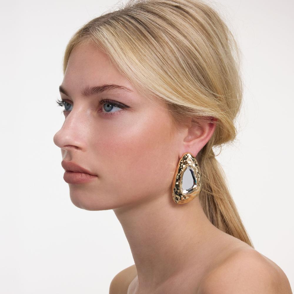 Self Portrait Hammered Gold Crystal Earrings JEWELLERY