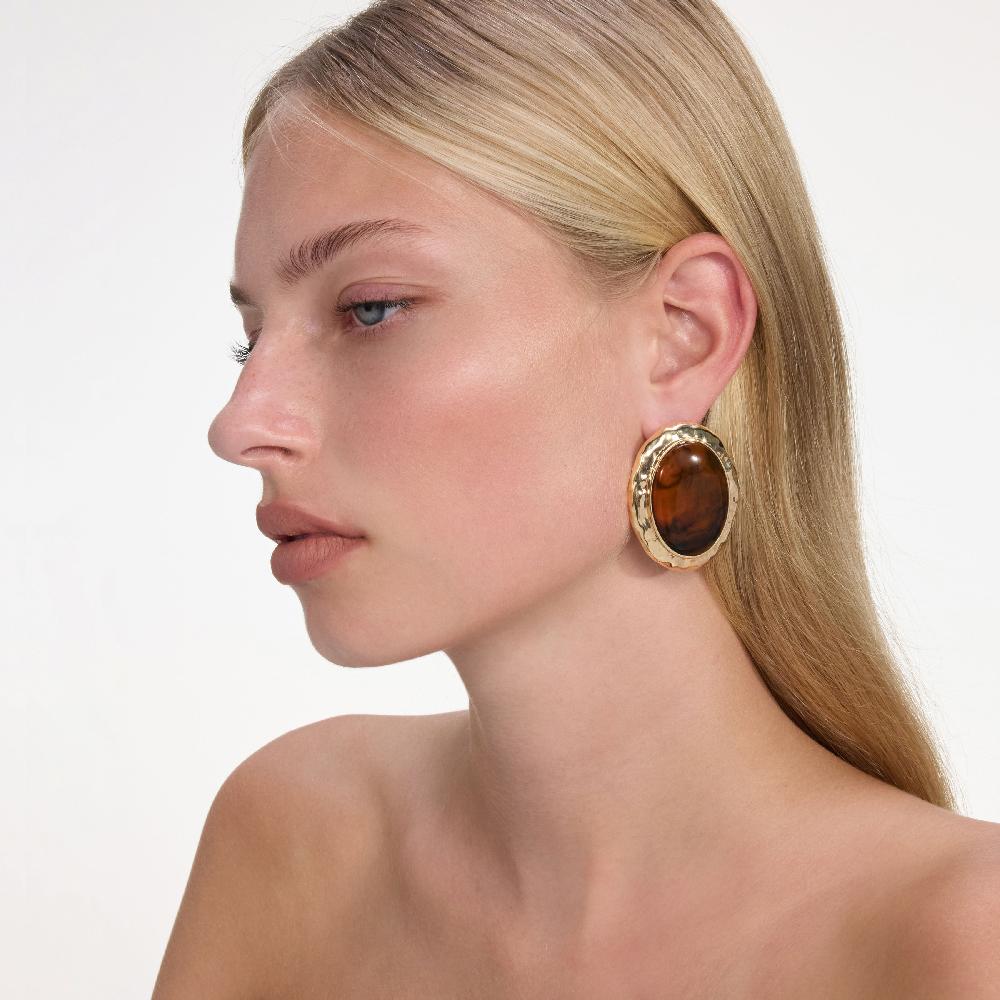 Self Portrait Hammered Gold Tiger Eye Earrings JEWELLERY