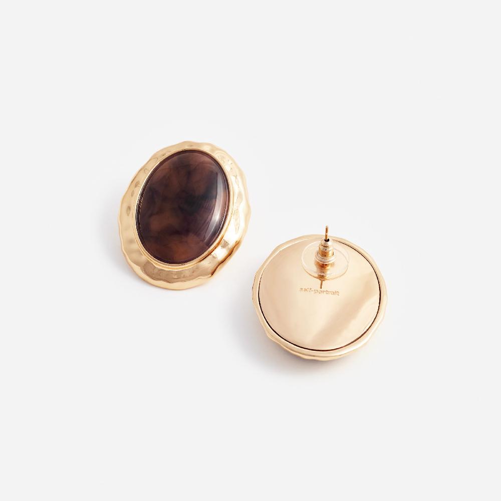 Self Portrait Hammered Gold Tiger Eye Earrings JEWELLERY
