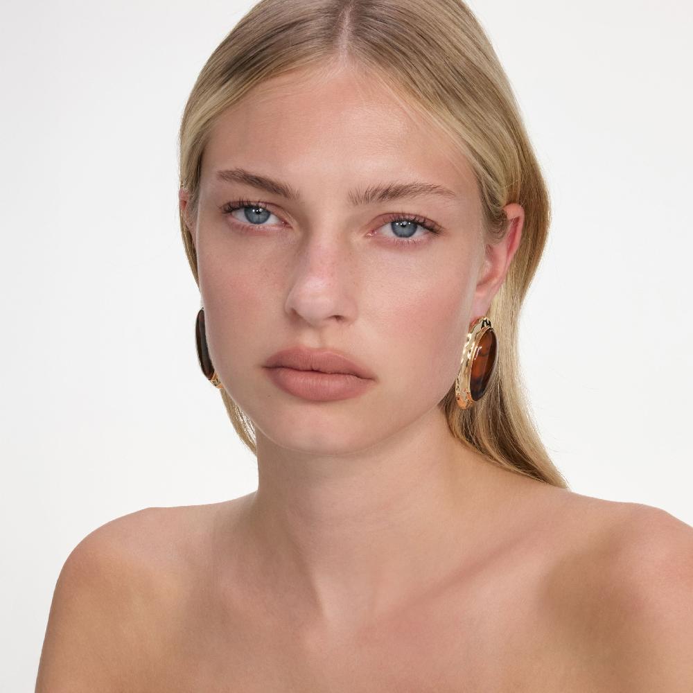 Self Portrait Hammered Gold Tiger Eye Earrings JEWELLERY