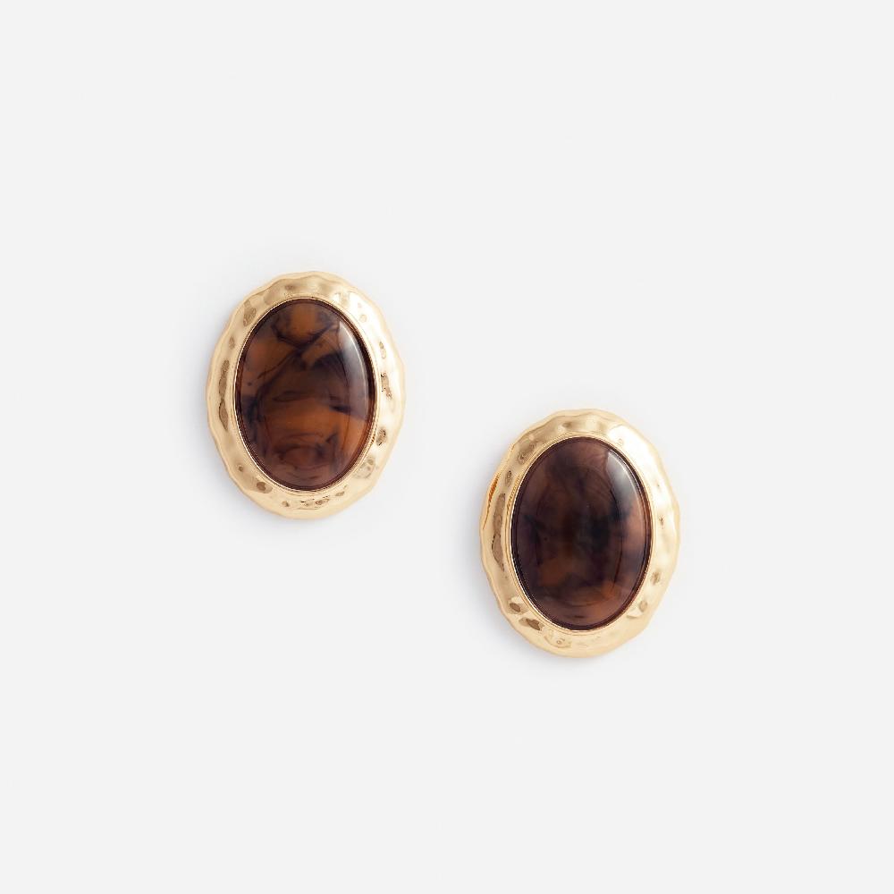 self portrait Hammered Gold Tiger Eye Earrings JEWELLERY