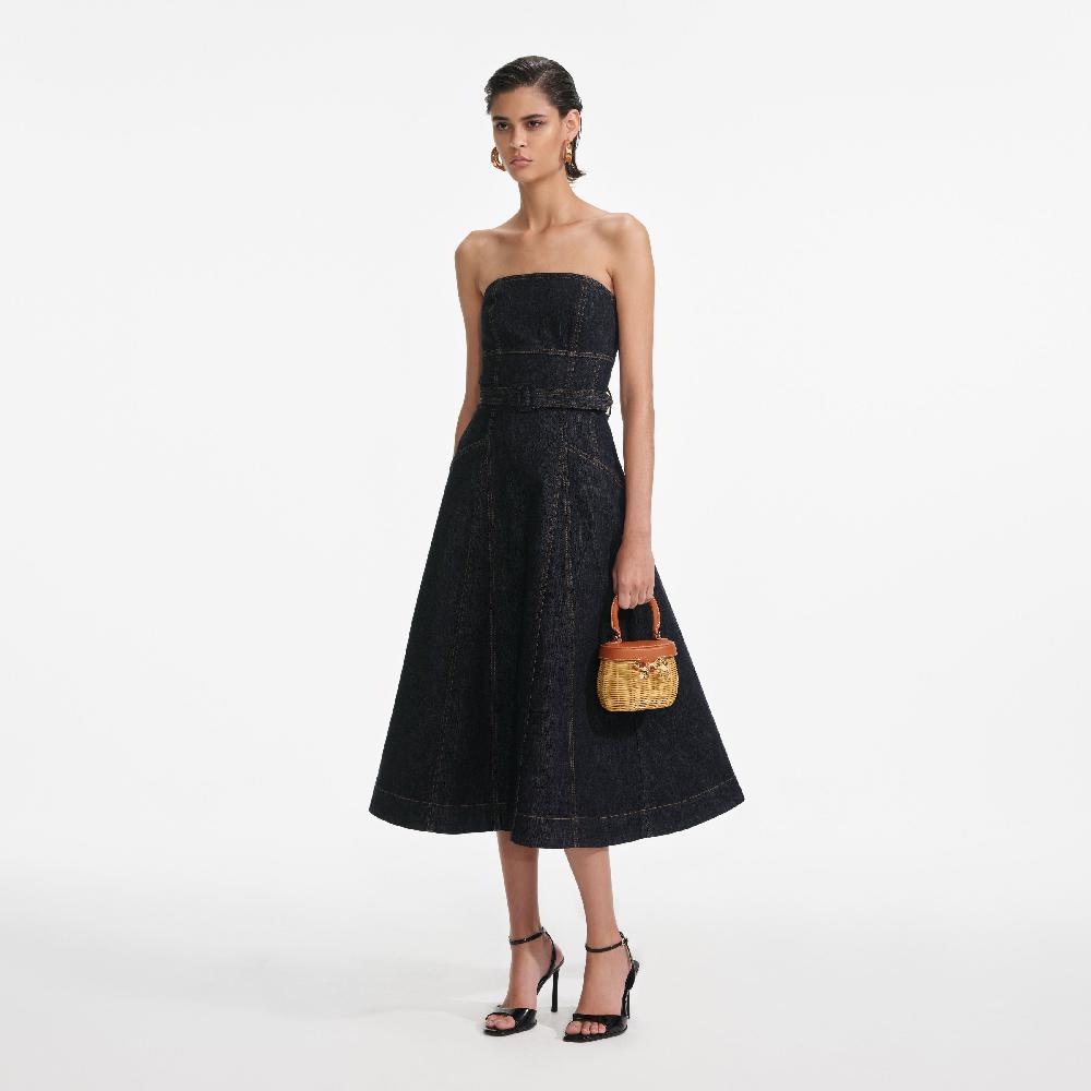 Self Portrait Indigo Denim Bandeau Midi Dress CLOTHING