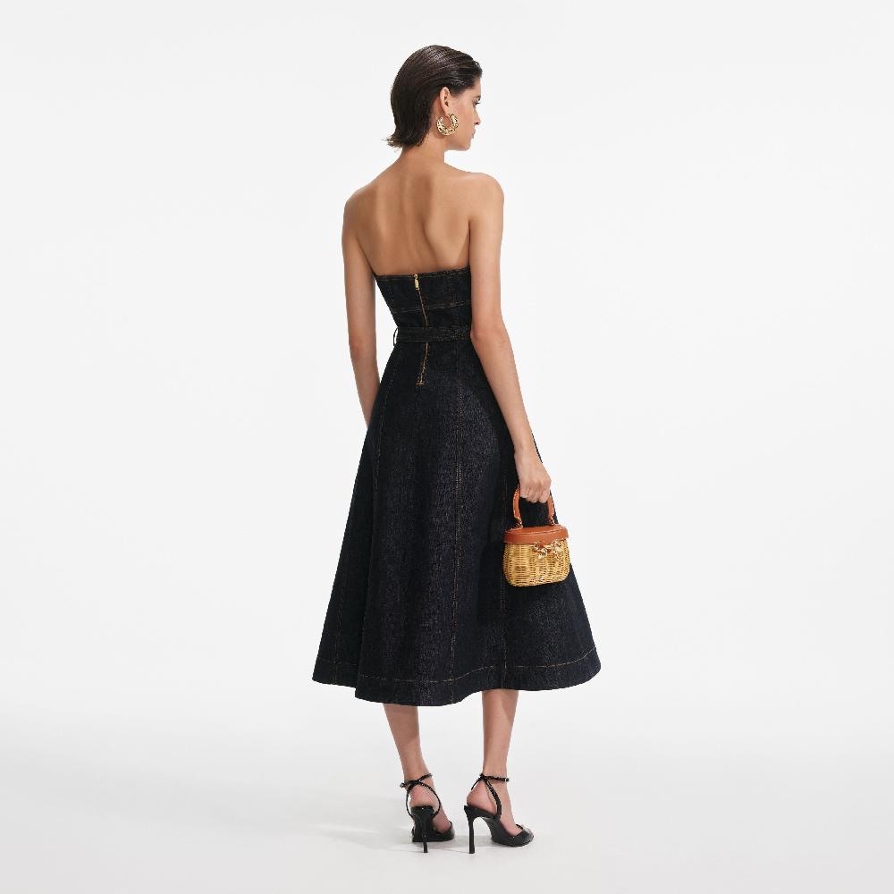 Self Portrait Indigo Denim Bandeau Midi Dress CLOTHING