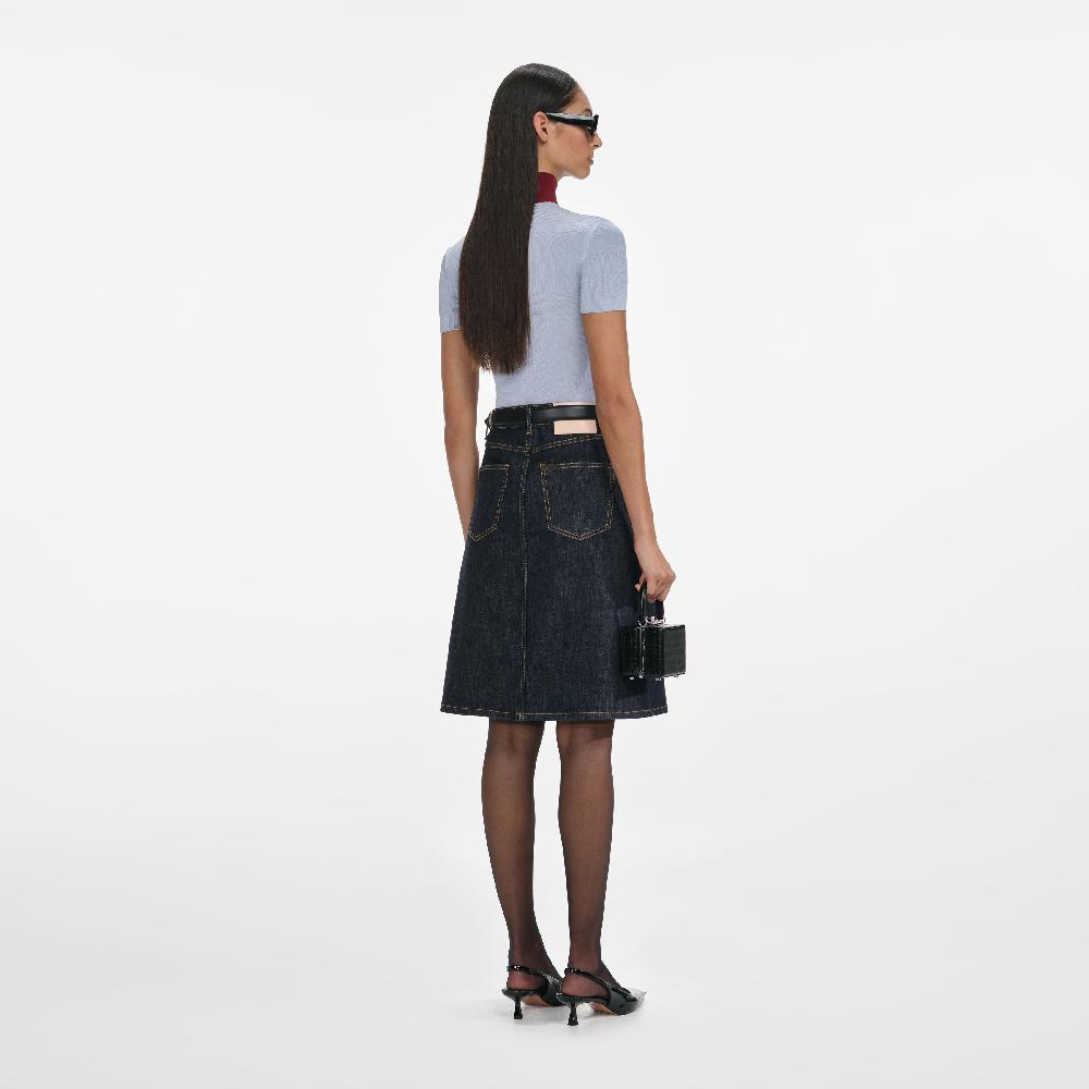 Self Portrait Indigo Denim Belted Midi Skirt CLOTHING