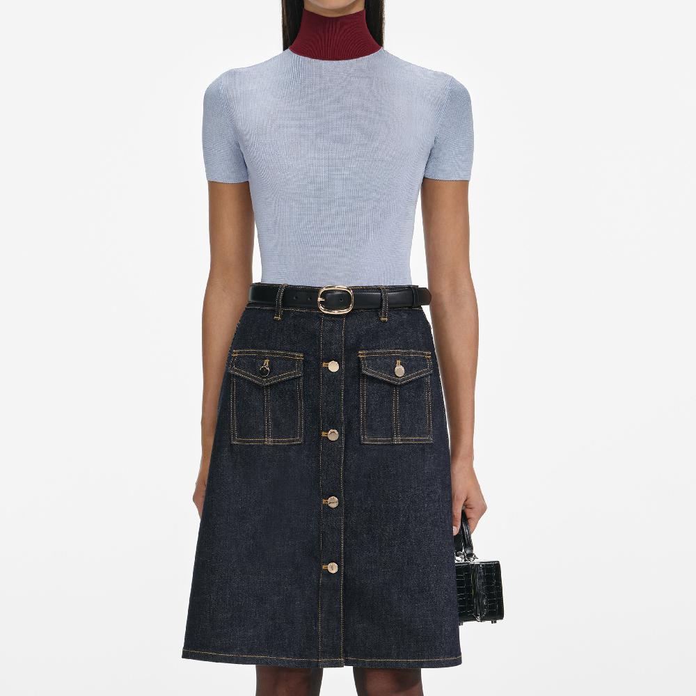 Self Portrait Indigo Denim Belted Midi Skirt CLOTHING