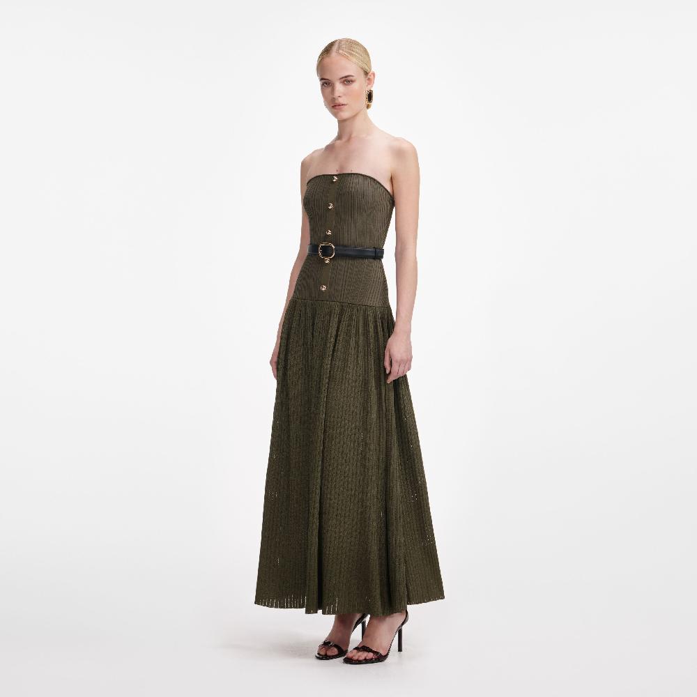 Self Portrait Khaki Bandeau Knit Midi Dress CLOTHING