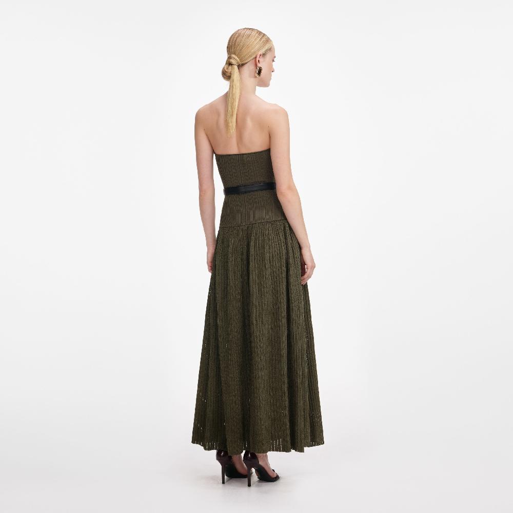 Self Portrait Khaki Bandeau Knit Midi Dress CLOTHING