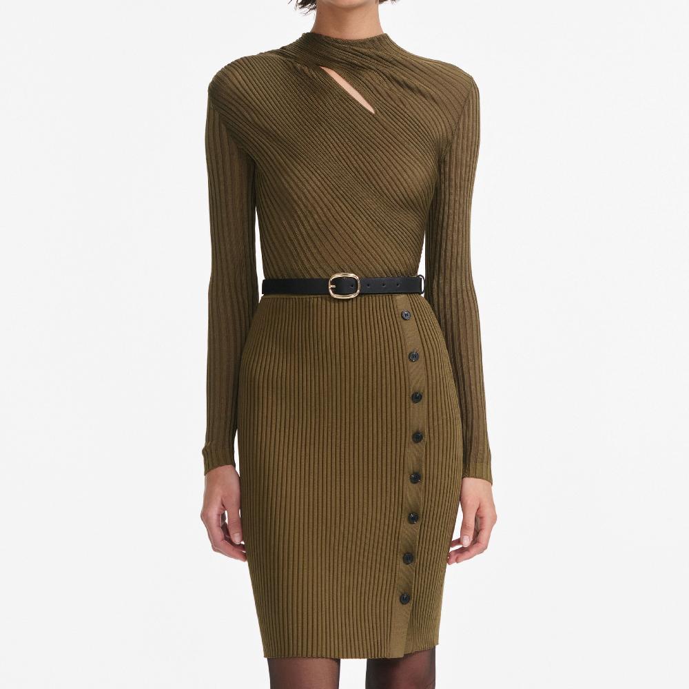 Self Portrait Khaki Cut Out Rib Knit Mini Dress CLOTHING