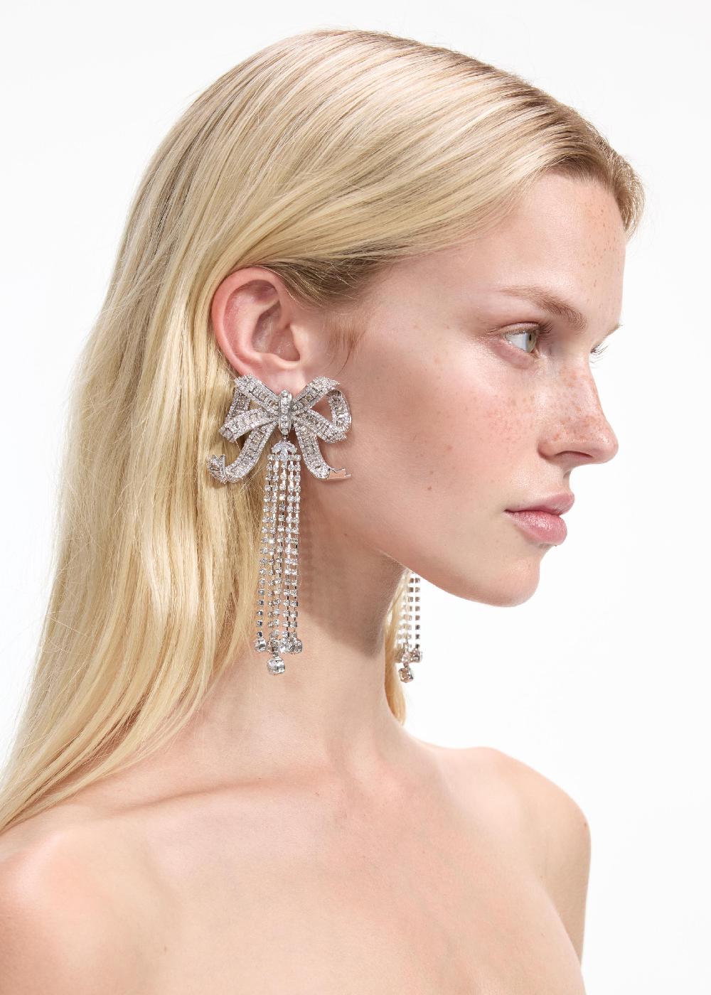 Self Portrait Large Crystal Bow Droplet Earrings JEWELLERY