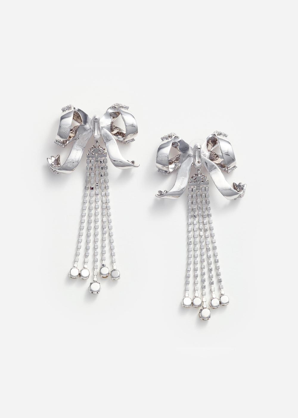 Self Portrait Large Crystal Bow Droplet Earrings JEWELLERY