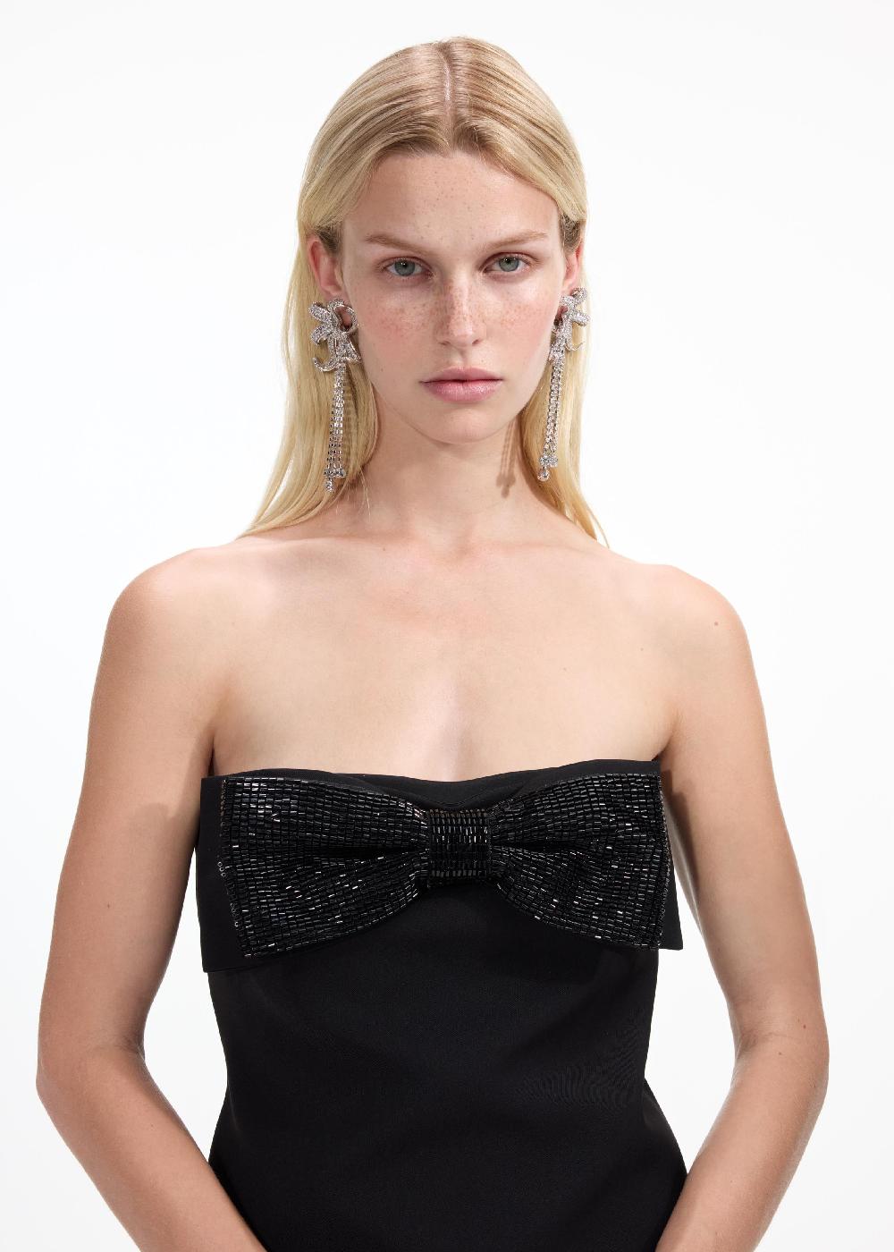 Self Portrait Large Crystal Bow Droplet Earrings JEWELLERY