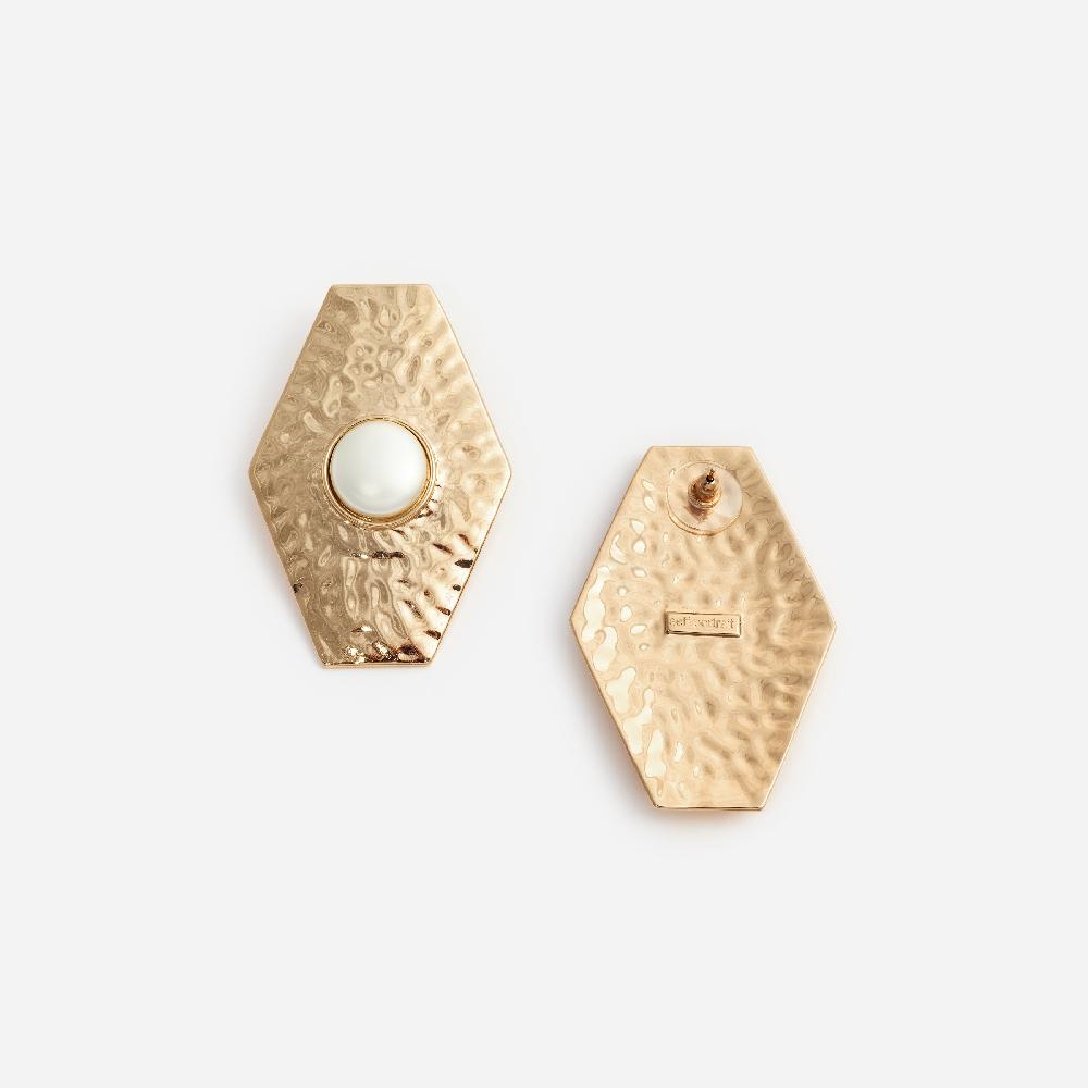 Self Portrait Large Hammered Gold Pearl Earrings JEWELLERY