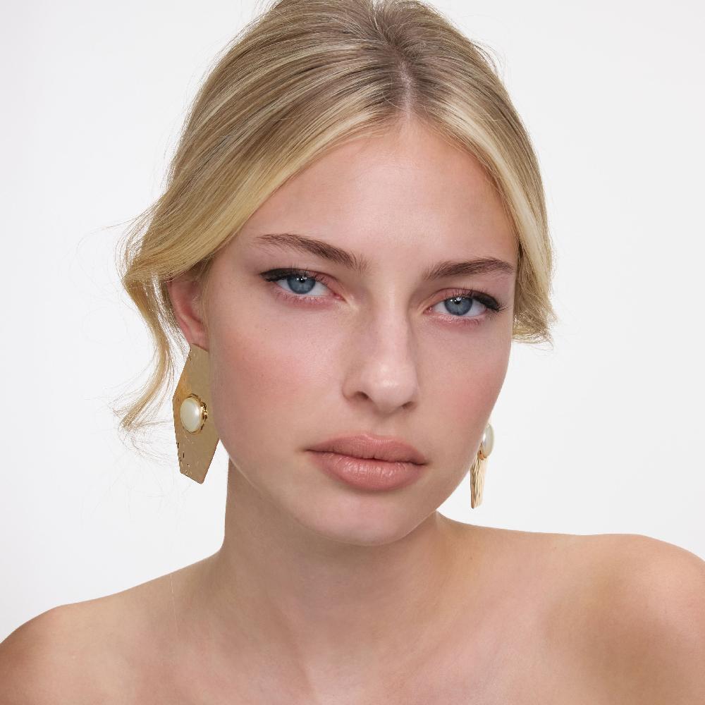 Self Portrait Large Hammered Gold Pearl Earrings JEWELLERY