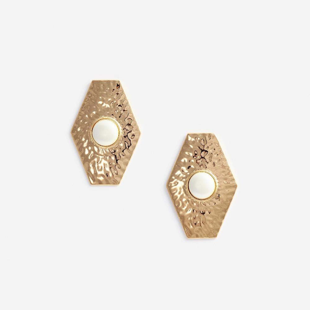 self portrait Large Hammered Gold Pearl Earrings JEWELLERY