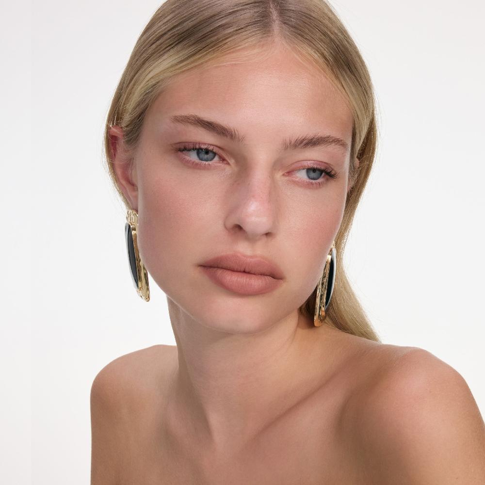 Self Portrait Large Mottled Gold Black Earrings JEWELLERY