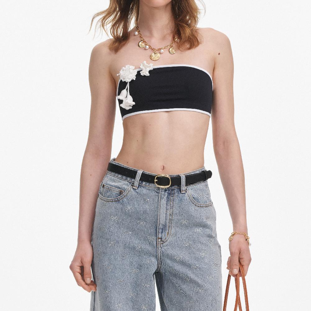 Self Portrait Light Blue Diamante Bow Jeans CLOTHING