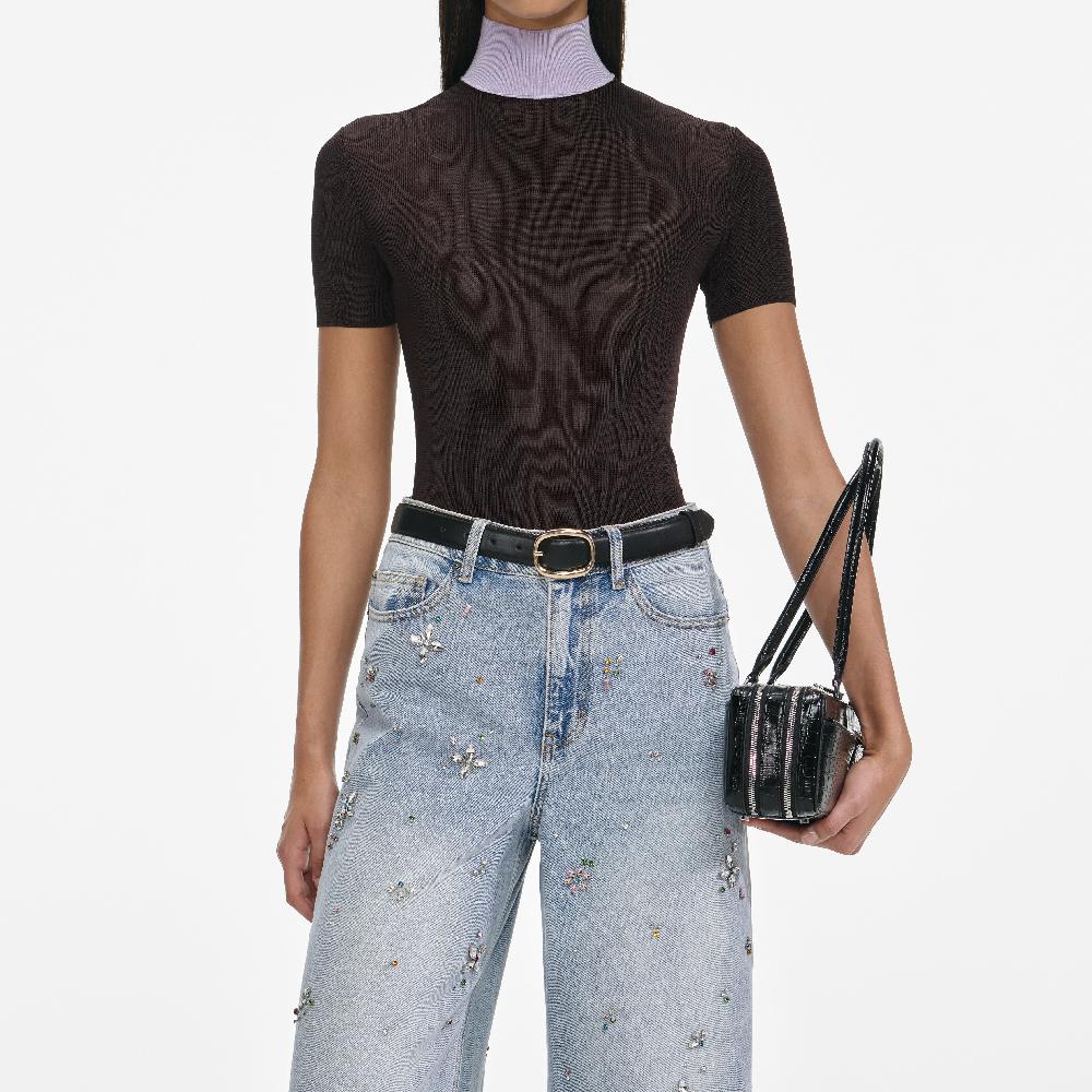 Self Portrait Light Blue Embellished Wide Leg Jeans CLOTHING