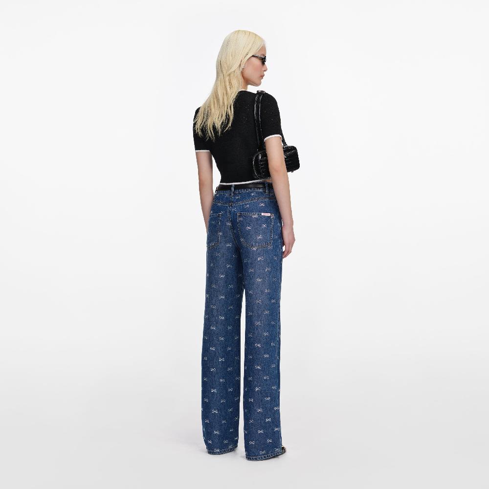 Self Portrait Lightweight Bow Embellished Jeans CLOTHING