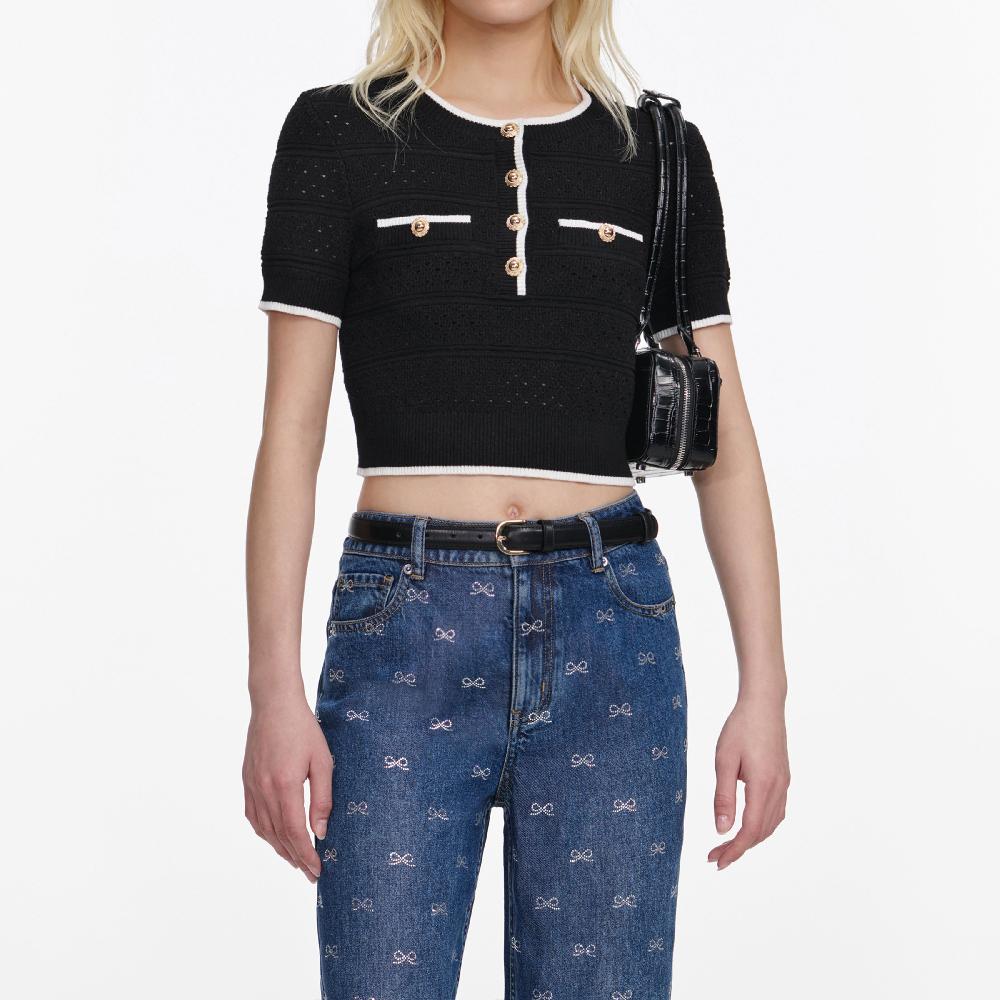 Self Portrait Lightweight Bow Embellished Jeans CLOTHING