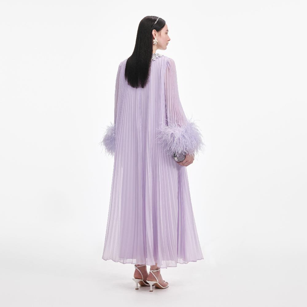 Self Portrait Lilac Chiffon Feather Midi Dress CLOTHING