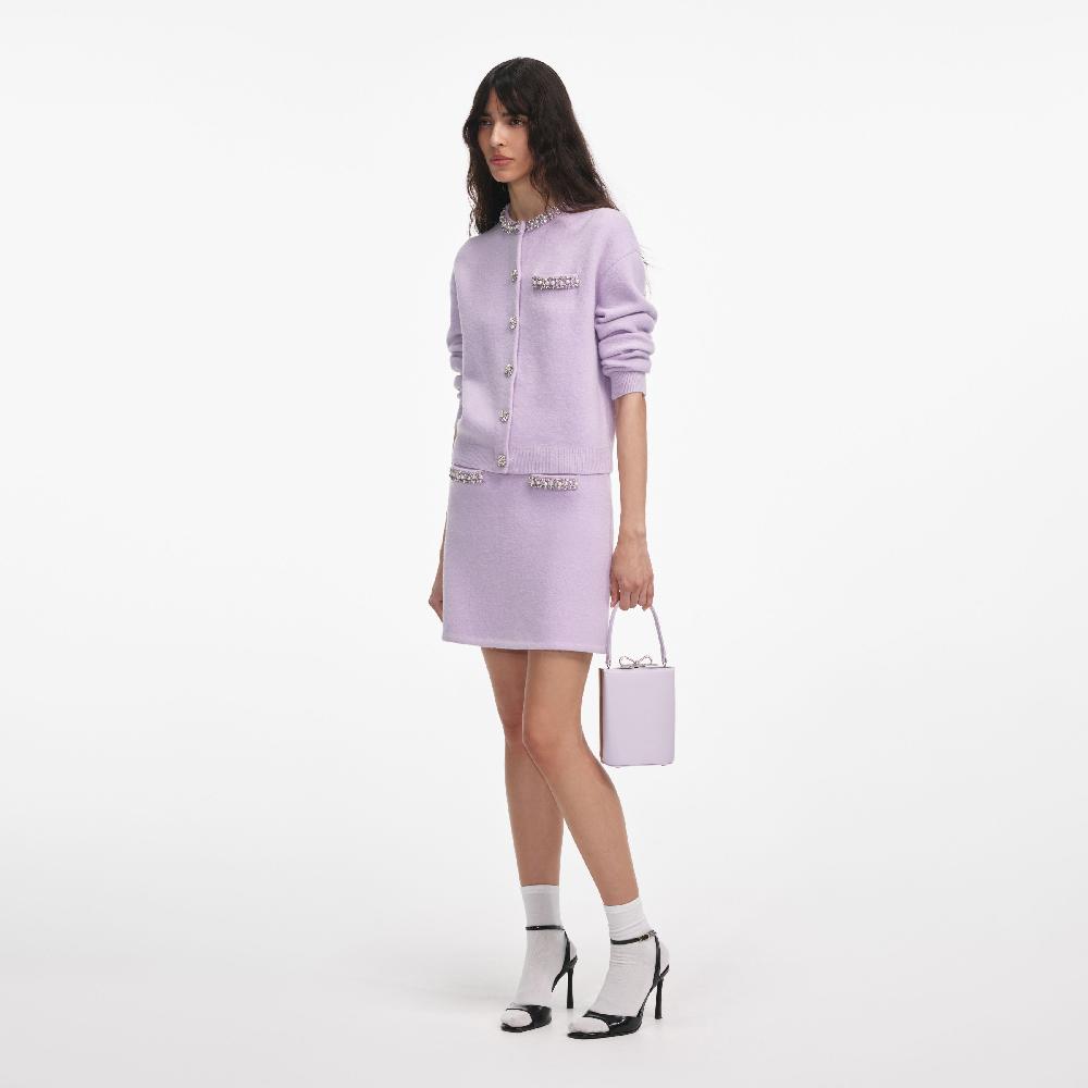Self Portrait Lilac Crystal Trim Knit Skirt CLOTHING